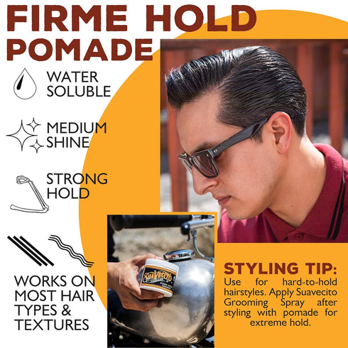 Suavecito Pomade Firme Hold, 5 oz Strong Hold Hair Pomade for Men, Medium Shine, Water Based, Easy to Wash Out