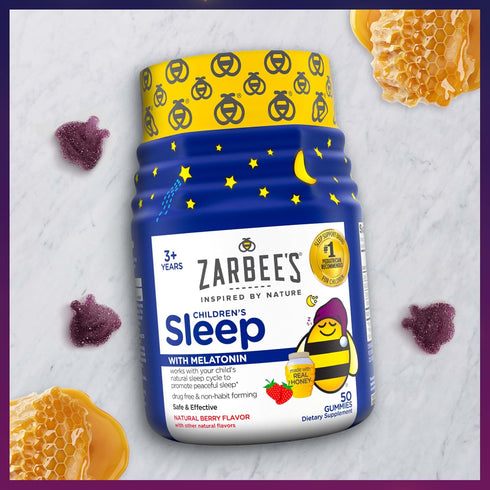 Zarbee's Kids 1mg Melatonin Gummy, Drug-Free Sleep Supplement for Children, Natural Berry Flavor, 50 Count