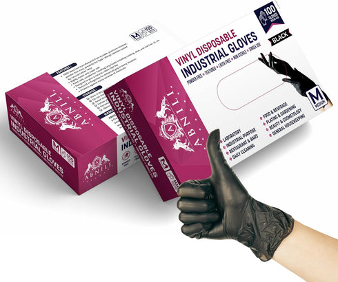 Disposable Black Vinyl Gloves, 4.5Mil, Medium, Latex Free, Cleaning Gloves, Food Safe, 100/1000