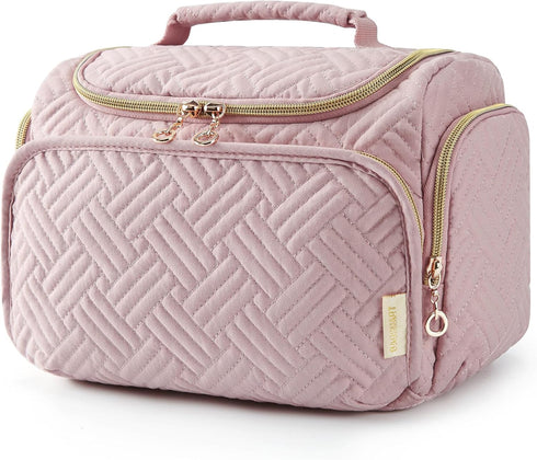BAGSMART Travel Toiletry Bag, Large Wide-open Makeup Cosmetic Bag with Handle, Pink-M