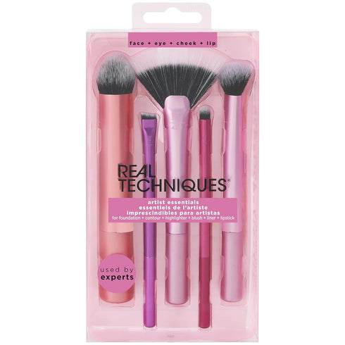 Real Techniques Artist Essentials Makeup Brush Set, For Foundation, Blush, Highlighter, Eyeshadow, & Liner, Professional Makeup Tools, Synthetic Bristles, Vegan & Cruelty-Free, 5 Piece Set
