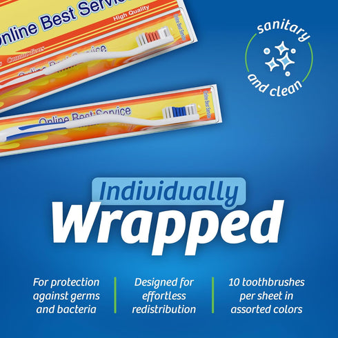 100 Pack Standard Classic Medium Soft Toothbrush - Bulk Individually Wrapped
