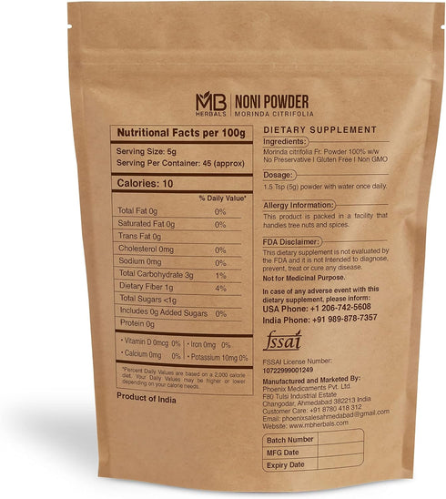 MB Herbals Noni Powder 227 Gram | 8 oz | Abundant Antioxidants and Amino Acids | Improves Immunity & Antiageing