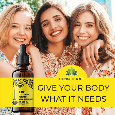 Liquid Collagen Supplements for Women, 2 fl oz, 10000 mcg Collagen, 5000 mcg Biotin, Keratin & Saw Palmetto