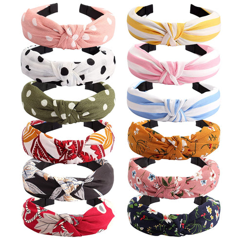 VELSCRUN Hairband - 12 Pack Wide Knotted Headbands for Women, Elastic Turban Boho Bandeau Hair Accessories