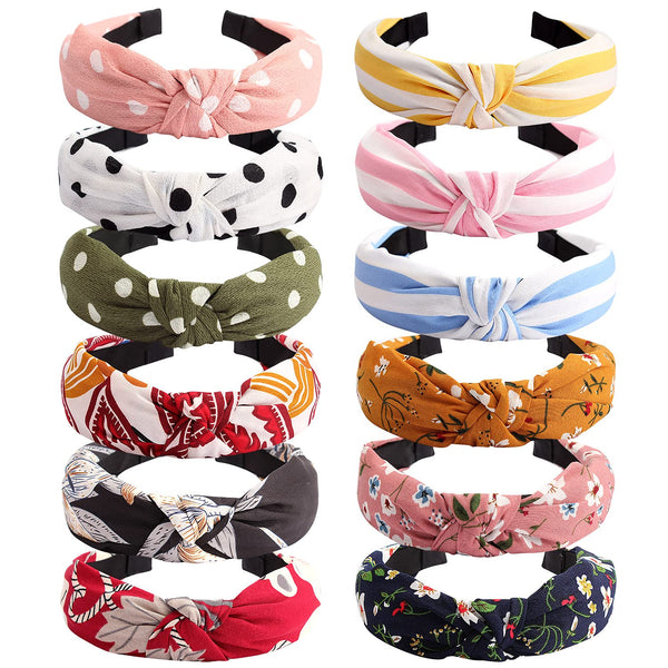 VELSCRUN Hairband - 12 Pack Wide Knotted Headbands for Women, Elastic Turban Boho Bandeau Hair Accessories