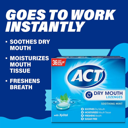 Lozenges 36 2 ACT Dry Mouth with Xylitol, Soothes, Moisturizes & Freshens, Soothing Mint, Value Size, ct., pk