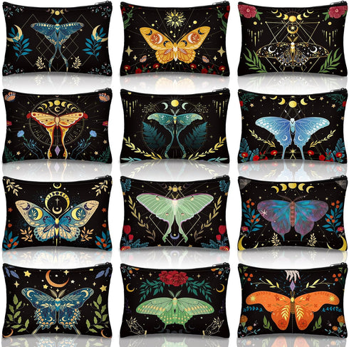 Kajaia 12 Pcs Butterfly Makeup Bag, Christmas Gifts for Women, Canvas Cosmetic Bag