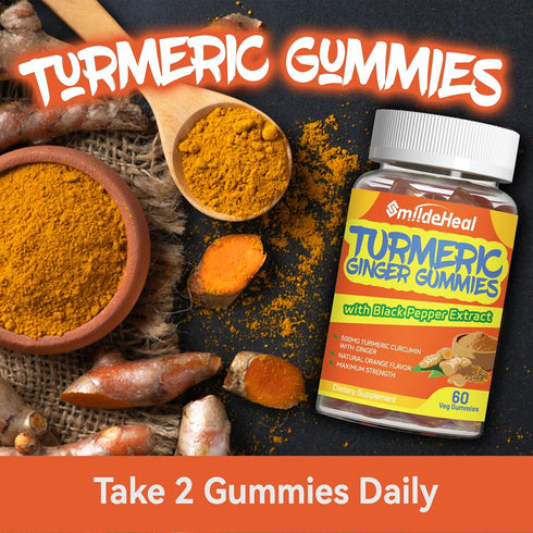 Turmeric Curcumin Gummies 500mg with Ginger Root, Black Pepper Extract, Antioxidant Support, 60 Count