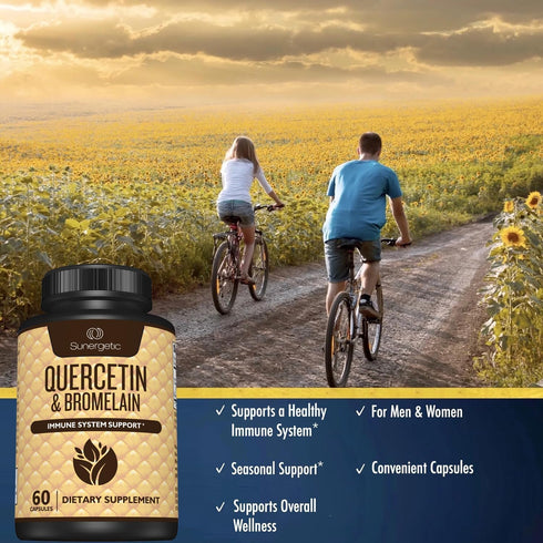 Sunergetic Premium Quercetin & Bromelain Supplement – 1000mg Quercetin per Serving for Immune Support – 60 Capsules