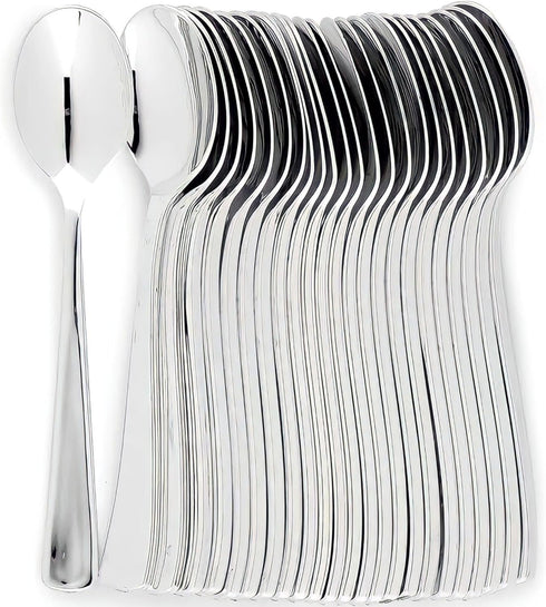 Plastic Cutlery Silverware, Extra Heavyweight Disposable Flatware, Full Size Plastic Spoons, 24 Pack