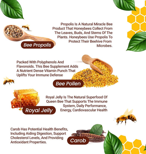 Bee Pollen Propolis Royal Jelly Extract | 1000 mg | Pure Immune Support Supplement | Gluten-Free, Vegetarian Capsules
