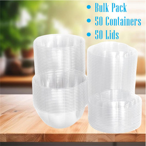 Mr Miracle Clear 18 Ounce Plastic Salad Bowls with Snap-On Lids, Pack of 50, Airtight Disposable Containers for Lunch