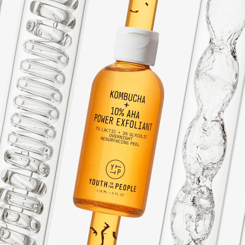 Youth To The People Kombucha + 10% Power AHA Exfoliant - Overnight Liquid Face Peel + Dark Spot Corrector - 4oz (7%