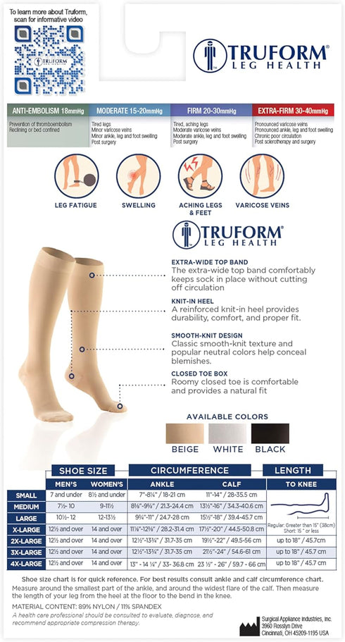 Truform Short Length Surgical Stockings, 18 mmHg Compression, Closed Toe, Beige, Medium
