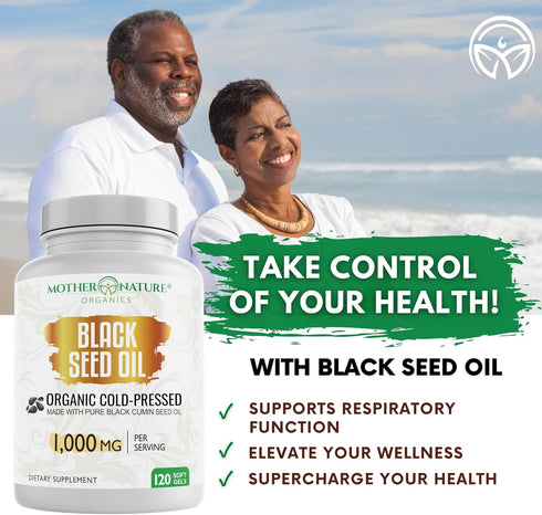Organic High Potency Turkish Black Seed Oil Capsules, Cold Pressed, Non-GMO, 1,000mg Dose (120ct)