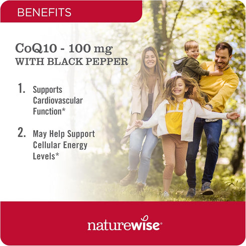 NatureWise CoQ10 100mg Softgels, High Absorption Antioxidant for Heart Health + Cellular Energy, Vegan, 30 Softgels