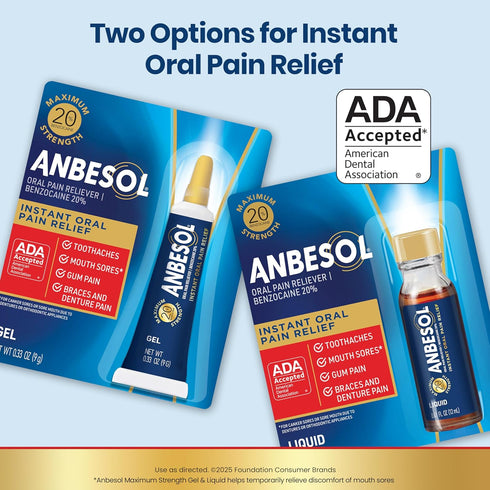Anbesol Maximum Strength Oral Pain Relief Gel, 0.33 oz, Instant Relief for Toothache, Canker Sores, and More