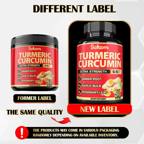 6in1 Turmeric Curcumin Supplement, 3 Month Supply with 95% Curcuminoids, Ginger Root, Garlic Bulb, Rosemary & Black