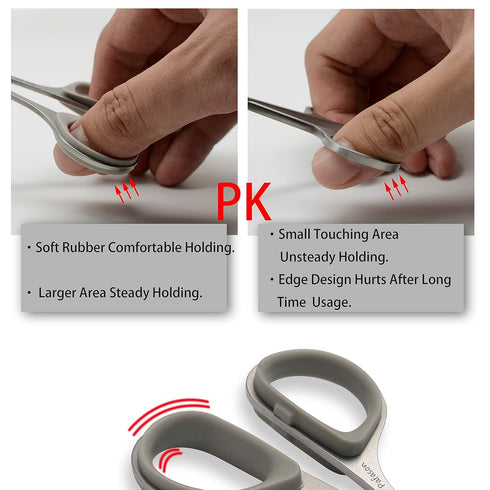 PAFASON Stainless Steel Mustache Beard Facial Nose Hair Trimming Scissor Set with Safety Cover and Leather Pouch Grey