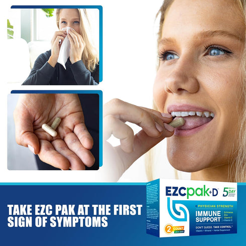 EZC Pak+D 5-Day Immune System Booster - Vitamin Support Supplement with Echinacea, Zinc, Vitamin C, & D (Pack of 2)