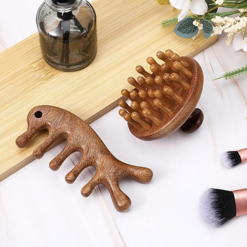 Xelsluthe Wooden Scalp Massager, Wood Scalp Massager Comb, Scalps Gua Sha, Portable Manual Head Scrubber, Scalps Care