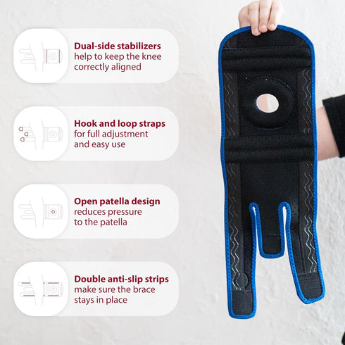 KARM Kids Knee Brace, Osgood Schlatter Support for Youth, Adjustable Compression for Boys & Girls (Blue)