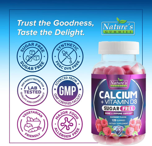 Gummies Gummy D3 Immune 120 Gummies Calcium Supplement - Sugar Free Calcium with Vitamin for Best Absorption - Supports