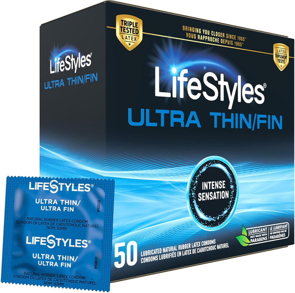 Lifestyles Ultra Thin Natural Rubber and Lubricated Latex Condoms Value Pack, 50