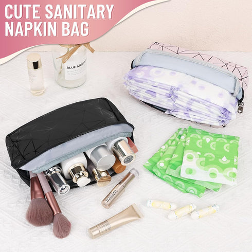 SIDESUGAR PU Leather Sanitary Napkin Storage Bag Tampon Bag for Purse Travel Small Make Up Bag Cosmetic Bag Menstrual