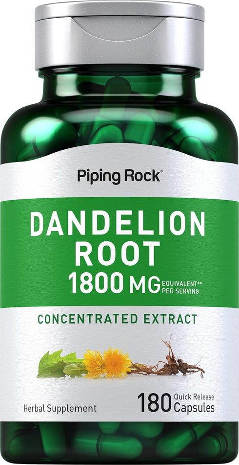 Piping Rock Dandelion Root Capsules, 1800mg, 180 Count, Herbal Supplement, Concentrated Extract, Gluten Free, Non-GMO