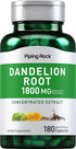 Piping Rock Dandelion Root Capsules, 1800mg, 180 Count, Herbal Supplement, Concentrated Extract, Gluten Free, Non-GMO