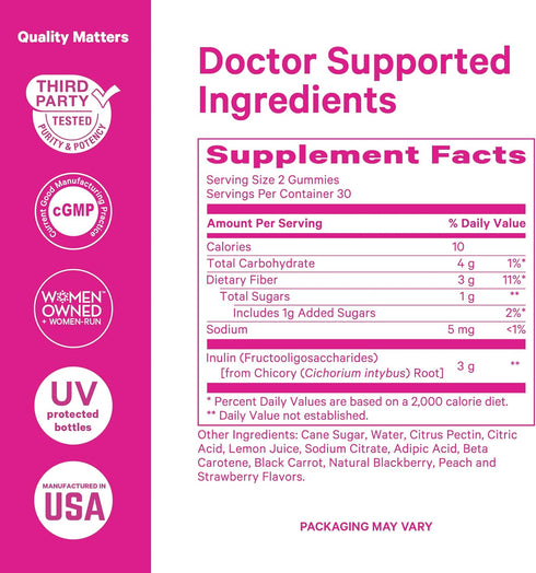 Pink Stork Prenatal Fiber Gummies for Women - 3g Prebiotic Inulin, Natural Pregnancy & Postpartum Stool Softeners
