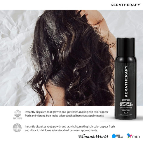 Keratherapy Keratin Infused Perfect Match Gray Root Concealer Spray, Black, 3 oz, Temporary Scalp Concealer