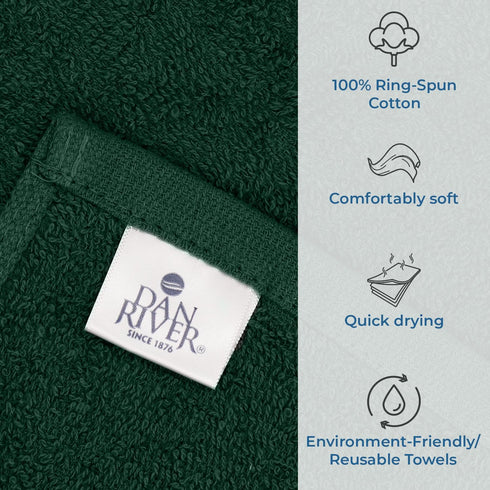 Dan River 100% Cotton Bar Mop Cleaning Kitchen Towels | Highly Absorbent, Quick Dry, Pack of 12, 16x19, Hunter Green