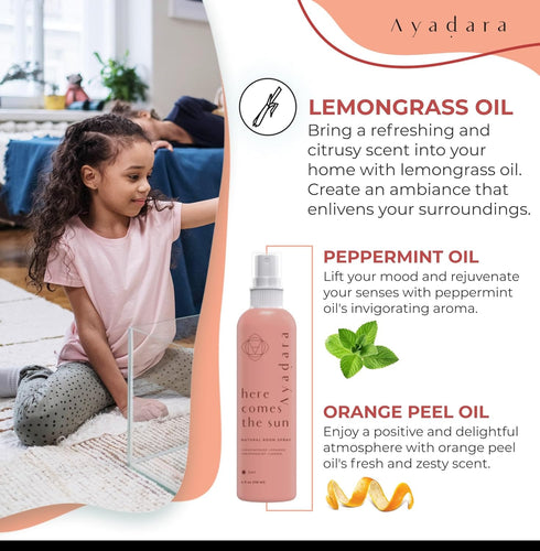 Natural Room Spray | Refreshing Citrus Air Freshener for Home & Office | Witch Hazel, Lemongrass, Peppermint Oil