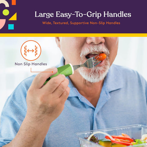 Special Supplies Adaptive Utensils, 5-Piece Kitchen Set with Wide, Non-Slip Handles for Hand Tremors, Arthritis,