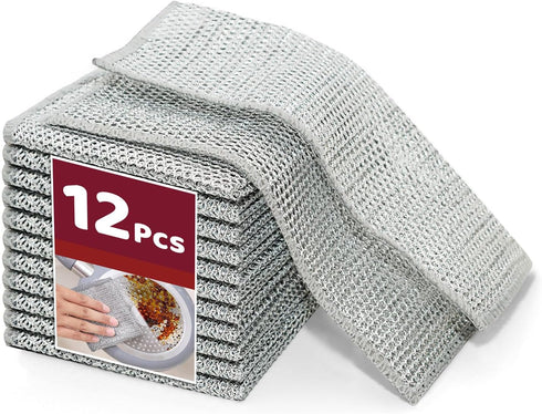 levateeta 12 PCS Non-Scratch Wire Dishcloths - Metal Dish Cloth with Double Layer