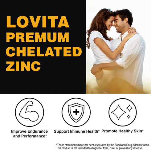 Lovita Zinc 50mg - Potent Highly-Absorbed Chelated Zinc Supplements, Picolinate & Bisglycinate - Vegan, Gluten Free,