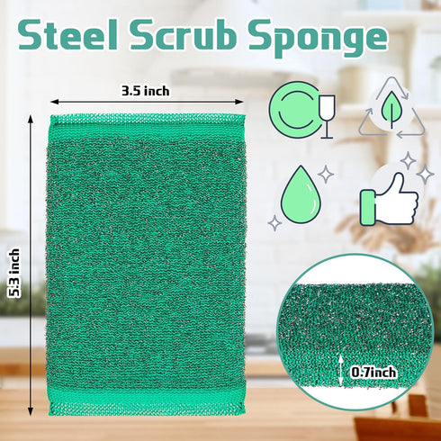 24 Pack Steel Scrub Sponges for Dishes Non Scratch Scouring Sponge Multi Use Metal Scrubber Heavy Duty Dish Wash Kitchen Sponge for Pot Dish Washing Hard Surface Cleaning Tools (Multicolored) by Thyle