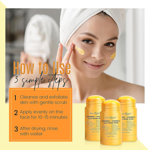 Turmeric Face Mask - Pure Organic Acne Treatment and Anti-Aging for Dull Skin Care, Set of 3