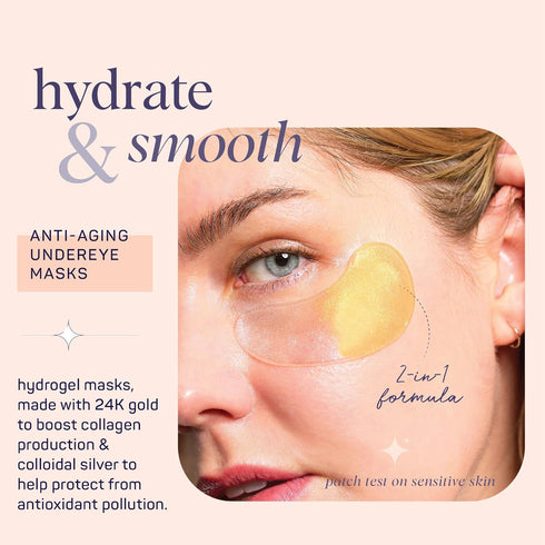 SpaLife Beauty Anti-Aging Under Eye Masks – Hydrogel Eye Patches for Fine Lines, Dryness, & Dullness with 24K Gold, Colloidal Silver – 2-in-1 Skincare Treatment – 24 Pairs