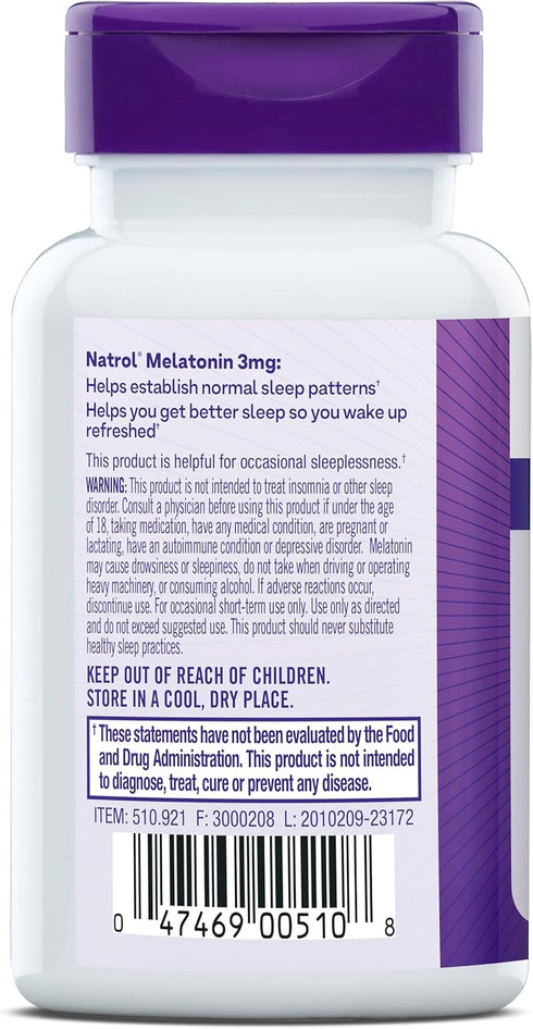 Natrol Melatonin 3 mg - Dietary Supplement for Restful Sleep, Sleep Supplements for Adults, 60 Melatonin Tablets, 60