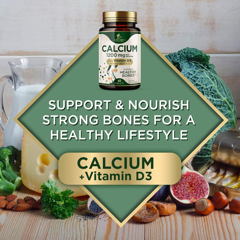 Calcium 1200 mg with Vitamin D3, Calcium Supplement for Bone Strength, Teeth & Immune System, 60 Tablets