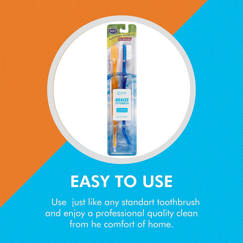 Toothbrush for Braces, Soft Head Braces Toothbrush, V Trimmed Design 2-Pack for Quick Orthodontic Cleaning