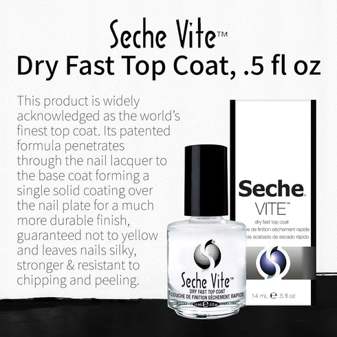 Seche Vite Dry Fast Top Coat Nail Polish, Quick Dry, Clear, 0.5 fl oz