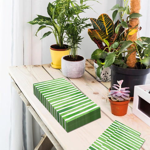 KTHONIOMANTE 200PCS 2 Pack, 4.5x8 Inch Green & White Stripe Guest Napkins, Ply Disposable Paper Striped Dinner Hand