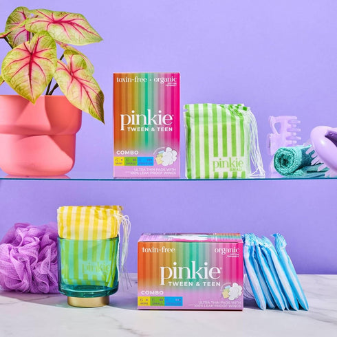 Pack, 18 Count Pinkie Period Starter Pads - Designed for Smaller Underwear - Organic Cotton Topsheet Tween & Teen Pads