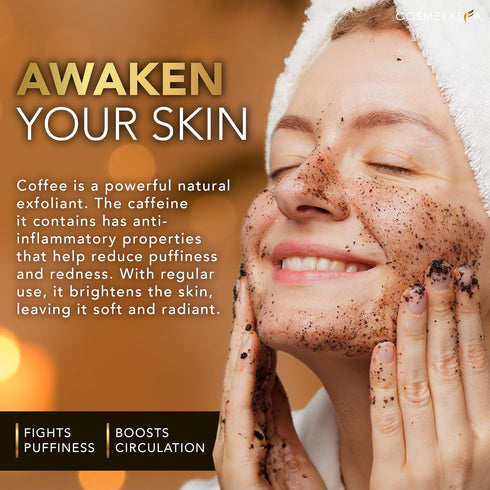 Set Cosmetasa Anti Cellulite Massage Oil Kit - Organic Arabica Coffee Face & Body Scrub, Exfoliating Gloves, Massager