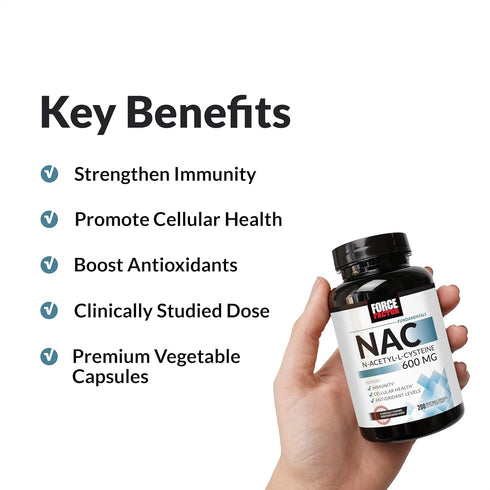 FORCE FACTOR NAC Supplement N-Acetyl Cysteine 600 mg, Immune Support Supplement, 200 Vegetable Capsules